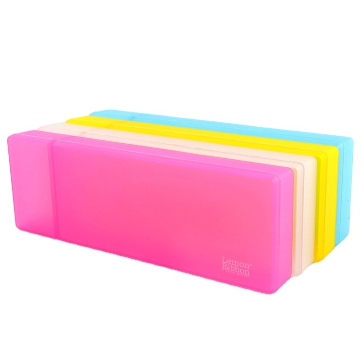 LOW MOQ Lemon ribbon Top selling Simple Transparent plastic pencil case Frosted Plastic Pens box stationery for kids gift