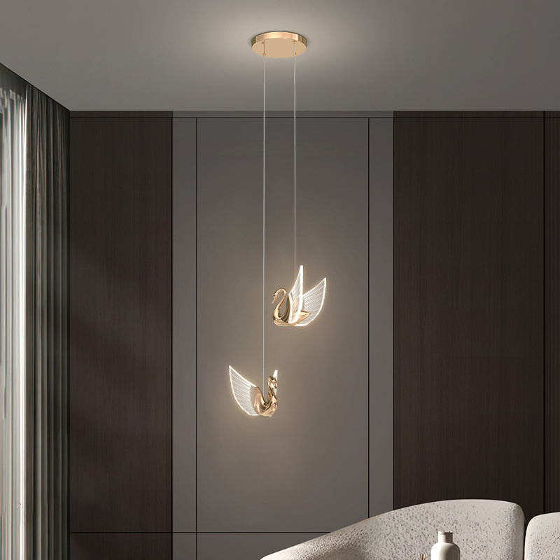 Modern Chandeliers Bedroom LED Aluminum Acrylic Decorative Lighting Swan Hanging Light Indoor Ceiling Hanging Lamps