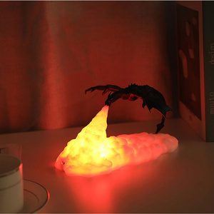 Biumart 3D Print LED Night Light Fire-breathing Dragon Table Lamp Space Shuttle Rocket Bedside Lights for Children