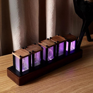 Walnut Wood Base Glow tube Clock Customize your message with LED nightlight Pseudo glow tube digital output antique Table Clock