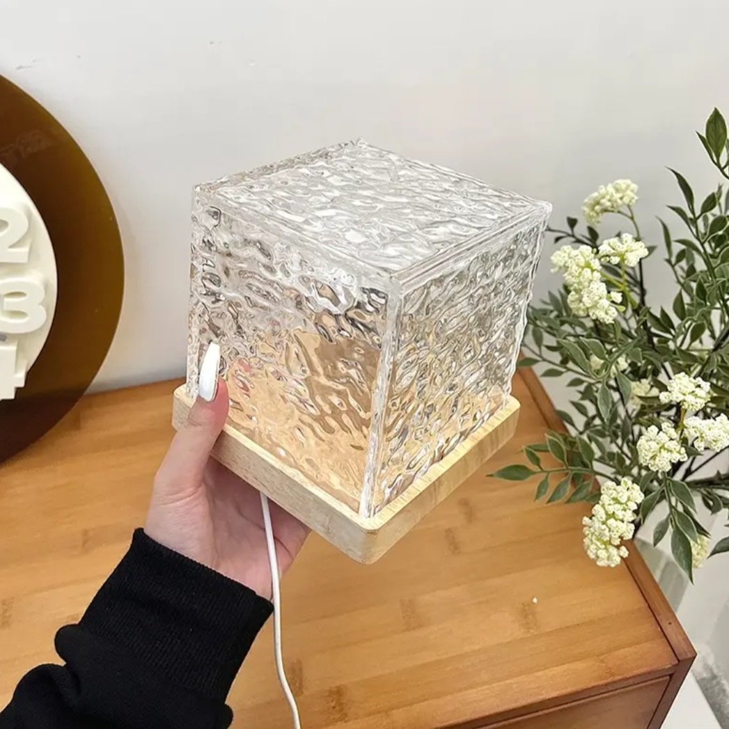 LED Square Crystal table Lamp 16 Colors Diamond Desk Lamps for Bedroom Plug in RGB Touch Rotating Water Pattern Night Light