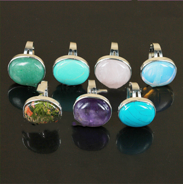 KJL-BD5393 Mix Style Natural Opal /Rose Quartz Amethyst /Turquoise /Aventurine Gem Stone Ring,Adjustable Silver Ring