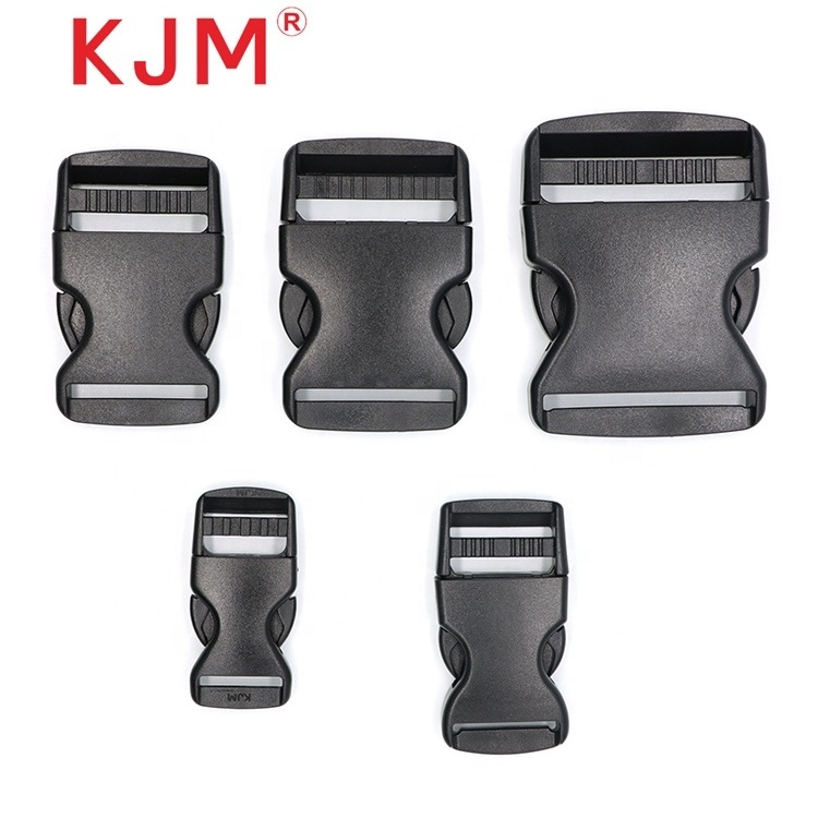 Custom logo pom plastic black 38mm 50mm heavy duty side release buckle for bag accessories/straps