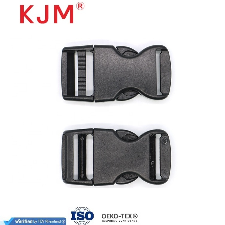 Custom logo pom plastic black 38mm 50mm heavy duty side release buckle for bag accessories/straps