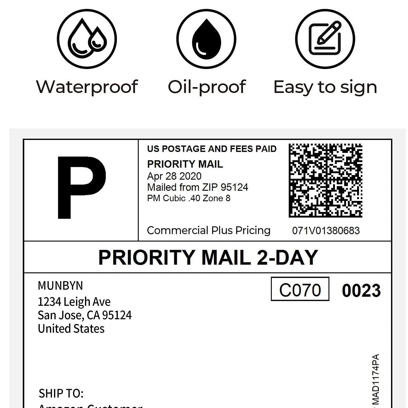 White Waterproof 4 x 6 Direct Thermal Shipping Labels, Rolls 500 Sheets per Roll, Multipurpose Thermal Labels with perforated