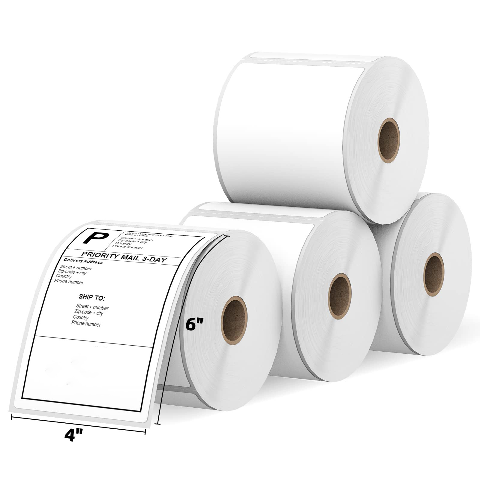 White Waterproof 4 x 6 Direct Thermal Shipping Labels, Rolls 500 Sheets per Roll, Multipurpose Thermal Labels with perforated