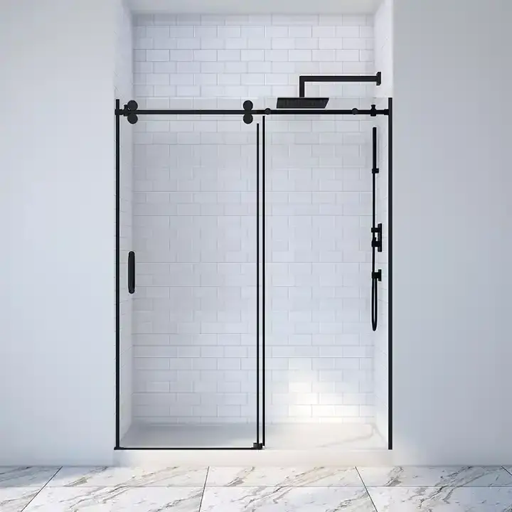 Chrome Hotel Bath Shower Door Tempered Glass Single Sliding Frameless Bathroom Slide Shower Glass Door