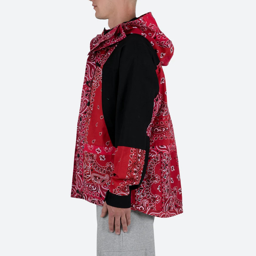 custom high quality loose oversized patchwork zipper placket 100% cotton hooded paisley bandana jacket