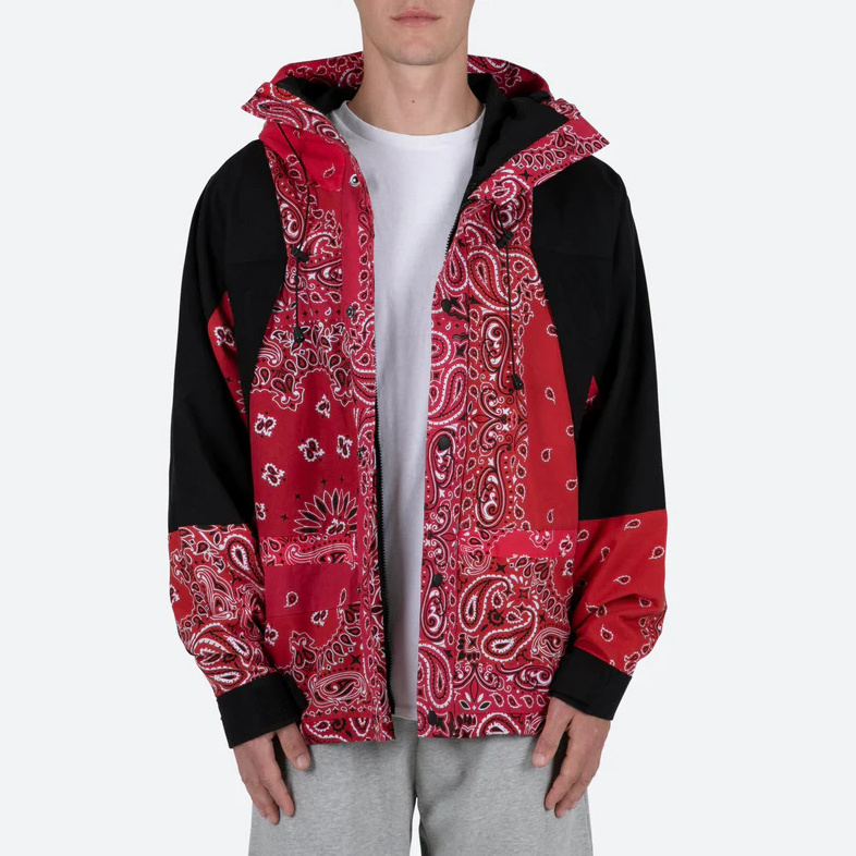 custom high quality loose oversized patchwork zipper placket 100% cotton hooded paisley bandana jacket