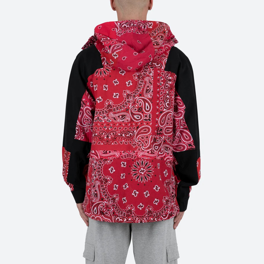 custom high quality loose oversized patchwork zipper placket 100% cotton hooded paisley bandana jacket