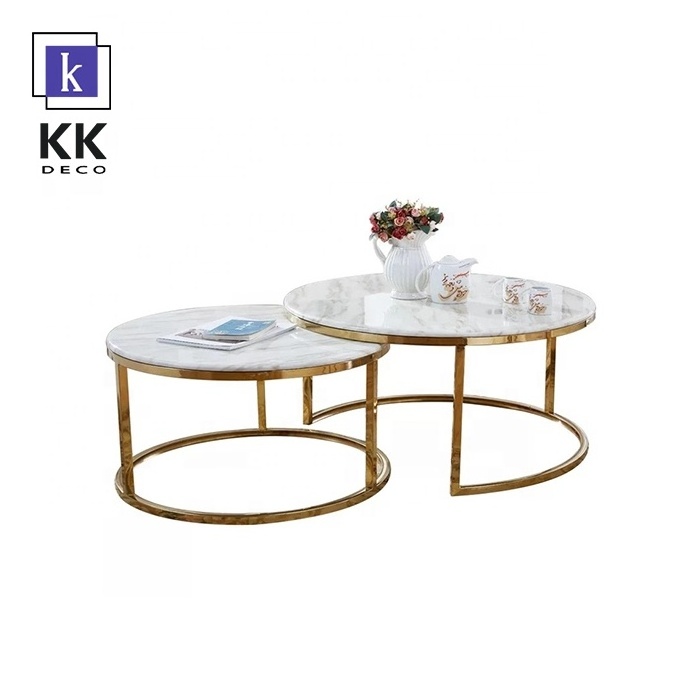 Minimalist hotel furniture marble diamond wire cafe round dining table stainless steel coffee table