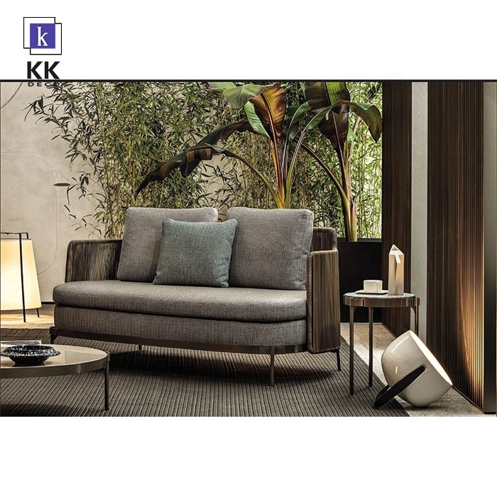 Hot sale indoor furniture solid wood rest sofa rattan corner sofas with wood arm rest for home luxury