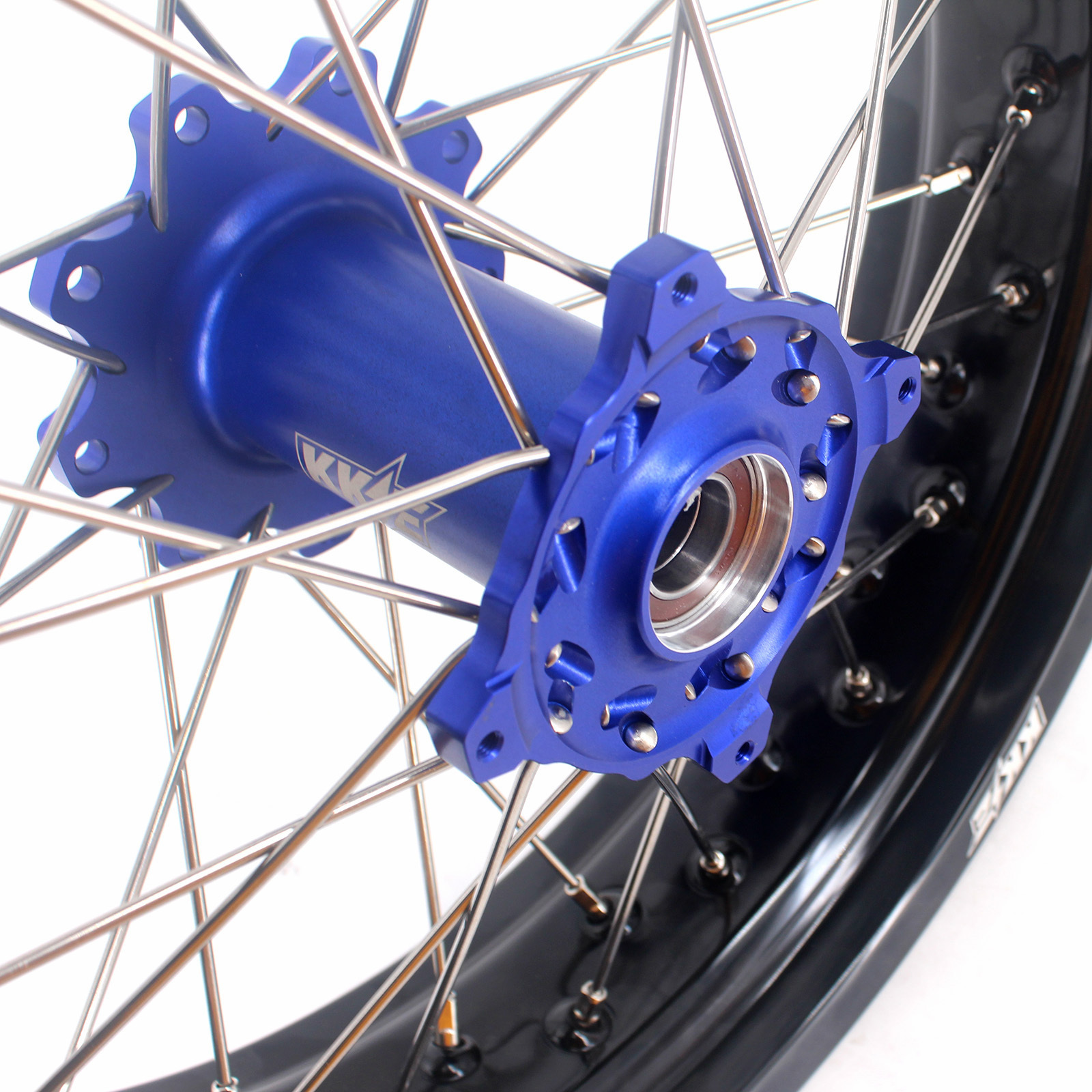 KKE Supermoto Spoked Wheels Rims Set fit TM 2015-2022 EN 125 MX 250 SMR FT 530 Blue Hub Black Rim