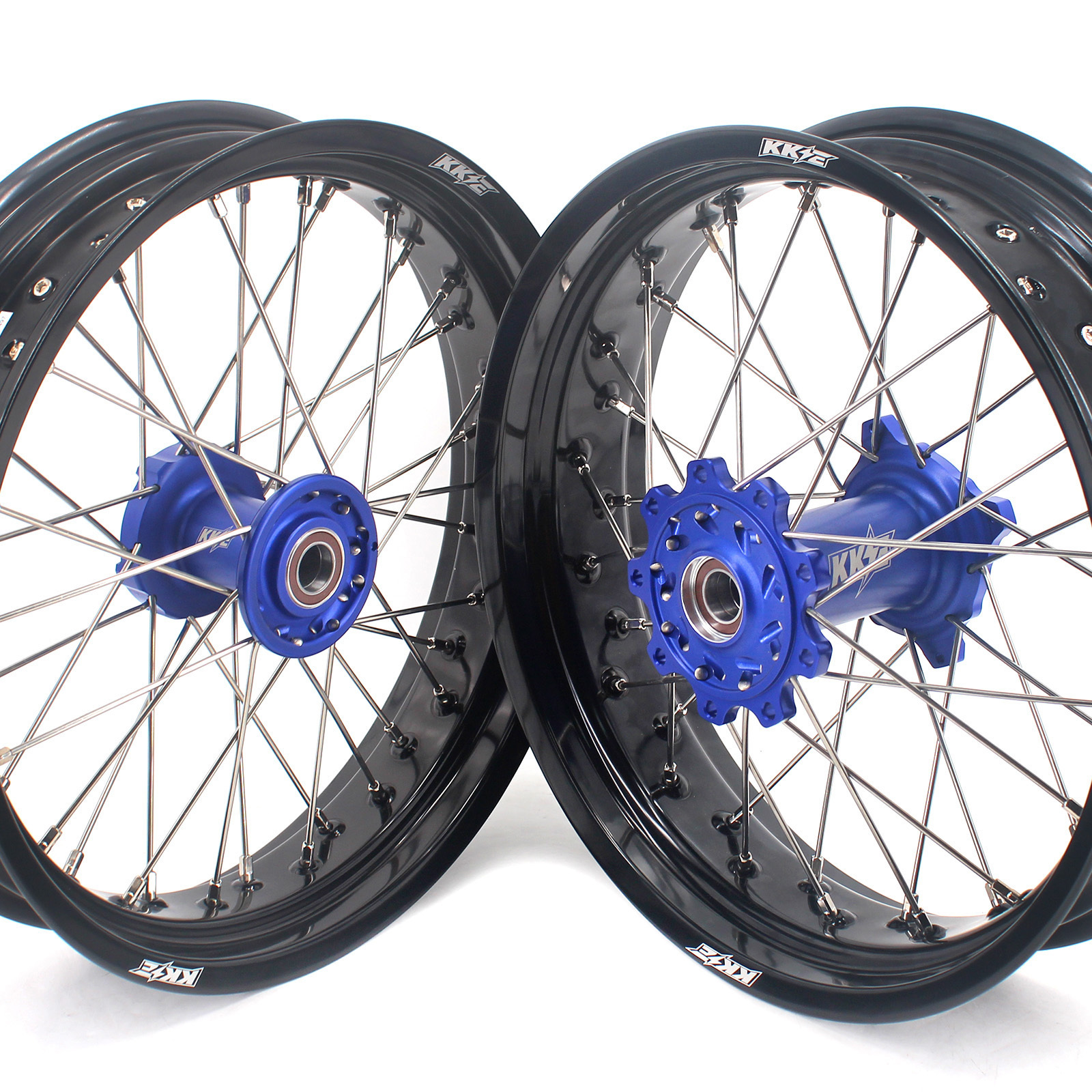 KKE Supermoto Spoked Wheels Rims Set fit TM 2015-2022 EN 125 MX 250 SMR FT 530 Blue Hub Black Rim