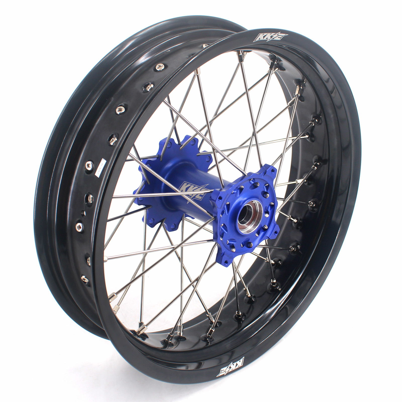 KKE Supermoto Spoked Wheels Rims Set fit TM 2015-2022 EN 125 MX 250 SMR FT 530 Blue Hub Black Rim