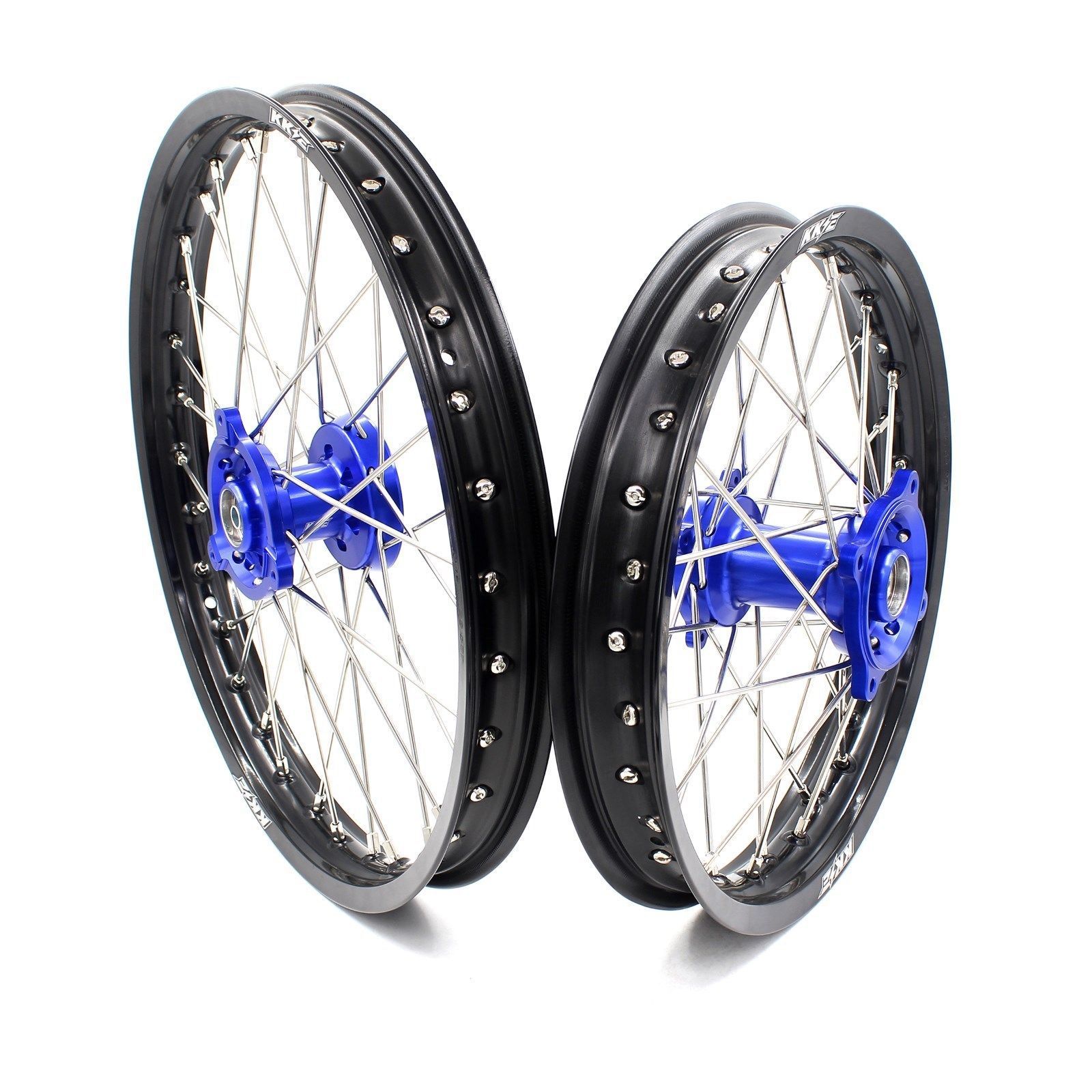 KKE Big Kid's Motorcycle Alloy wheels Rims Set Fir for KAWASAKI KX80 1993-2000 KX85 2001-2023 Anodized Blue Hub Black Rim