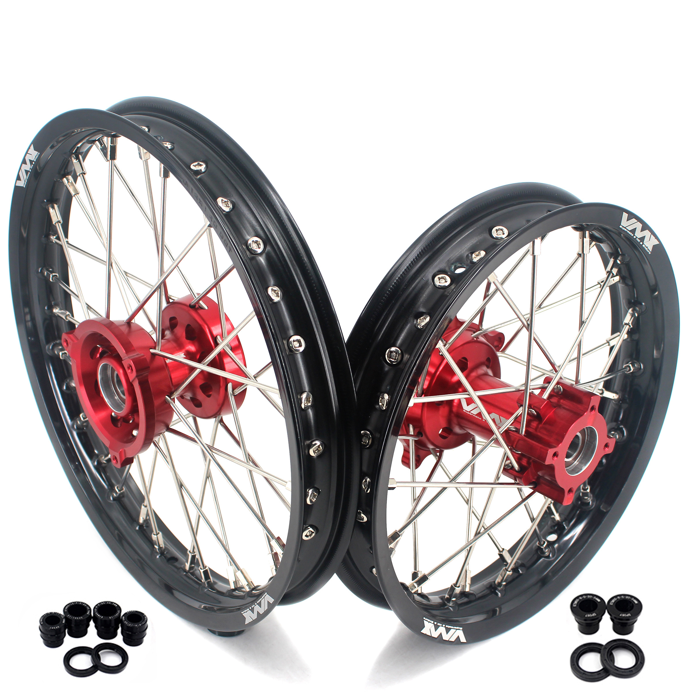 KKE 14/12  Kid's Mini Wheels Rims Set Compatible with Gas Gas MC 65 2021-2023  Aluminium Red Hub Black Rim