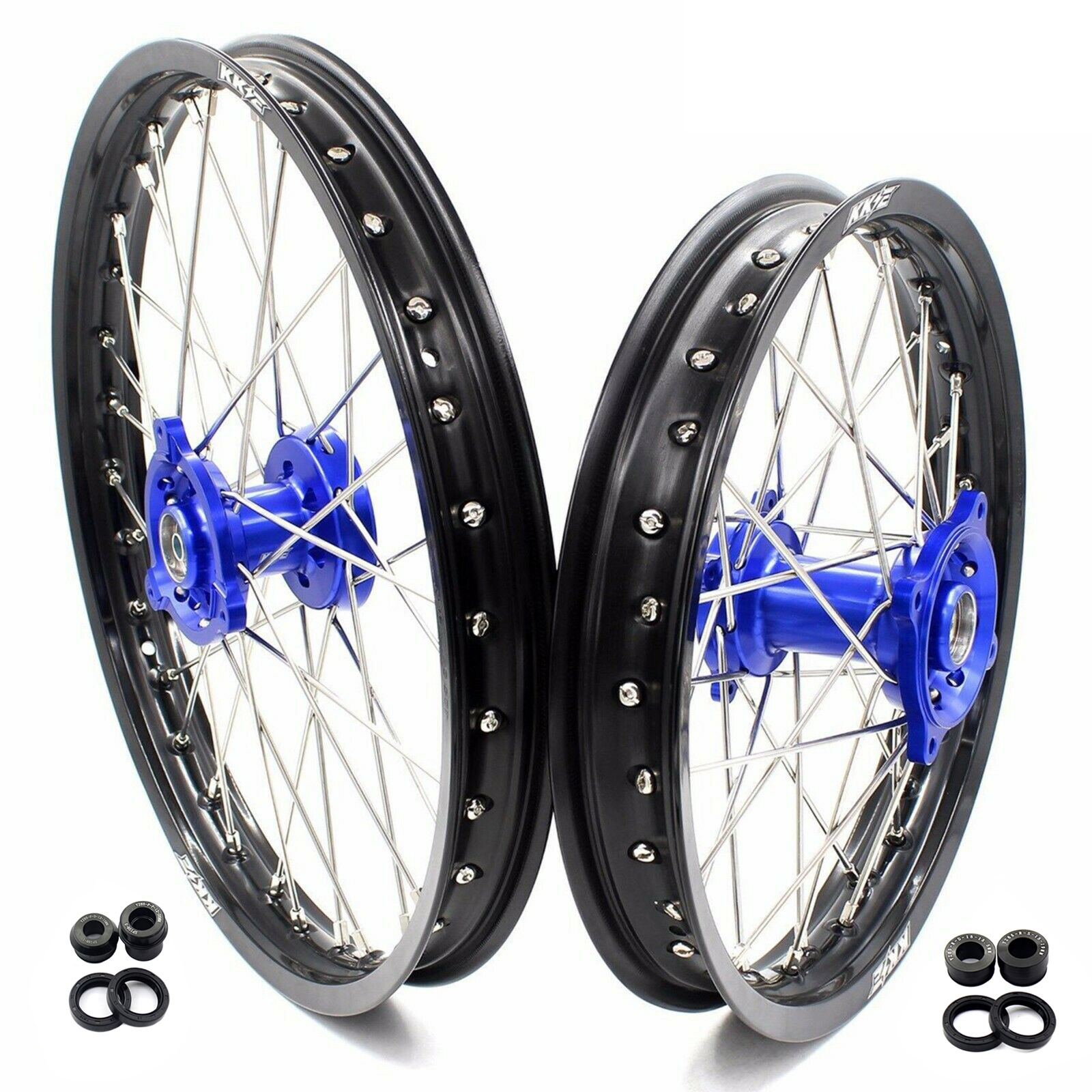 KKE Motorcycle Kid's Wheels Rim Set Fit YAMAHA YZ80 1990-2001 YZ85 2002-2023 Aluminium Alloy Rims Set Blue Hub Black Rim