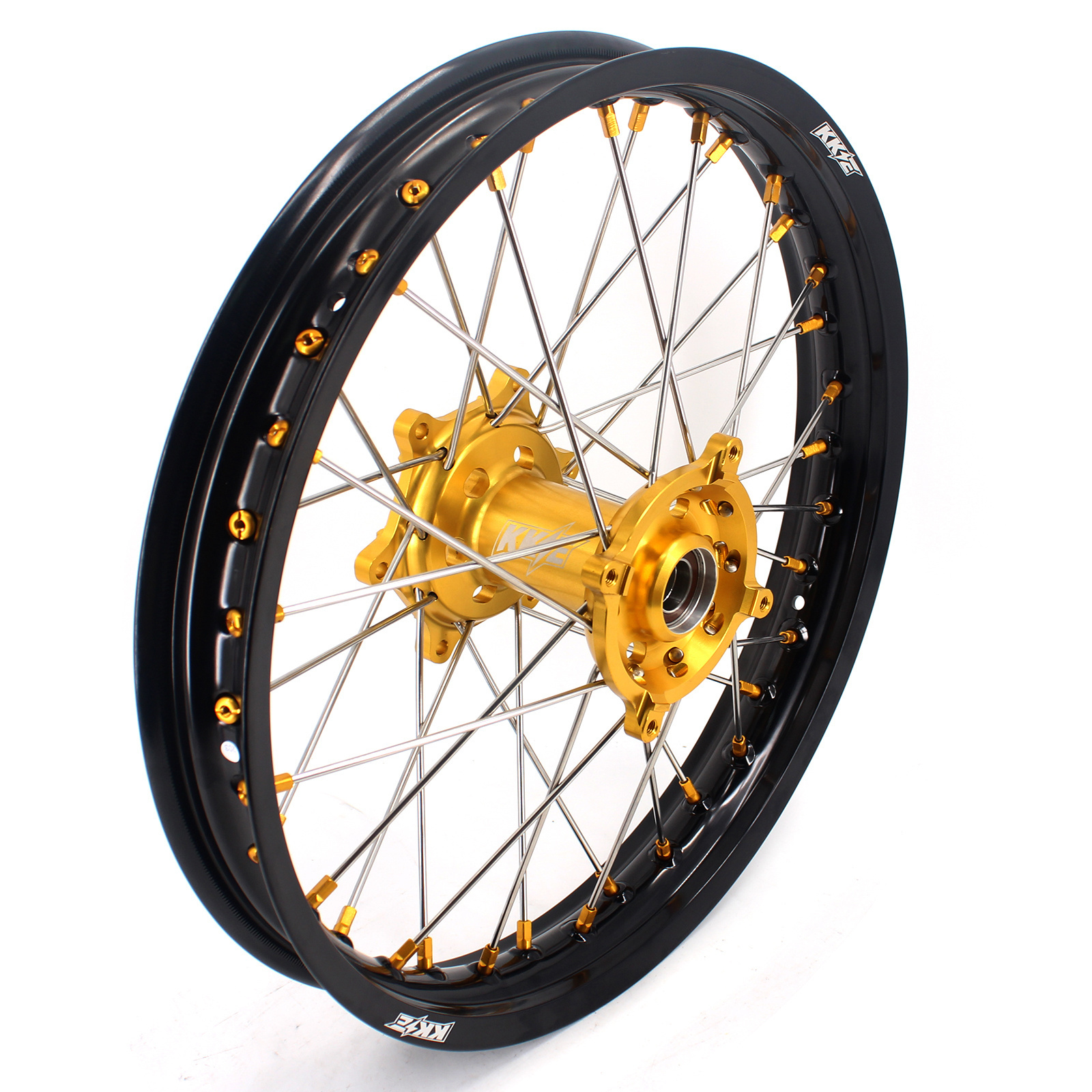 KKE Motocross Rims Set MX 19 inch Alloy Spoked Wheels Fit SUZUKI RMZ250 2007-2024  RMZ450 2005-2024 Gold Hub/nipple Nipple