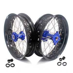 KKE Supermoto Spoked Wheels Rims Set fit TM 2015-2022 EN 125 MX 250 SMR FT 530 Blue Hub Black Rim