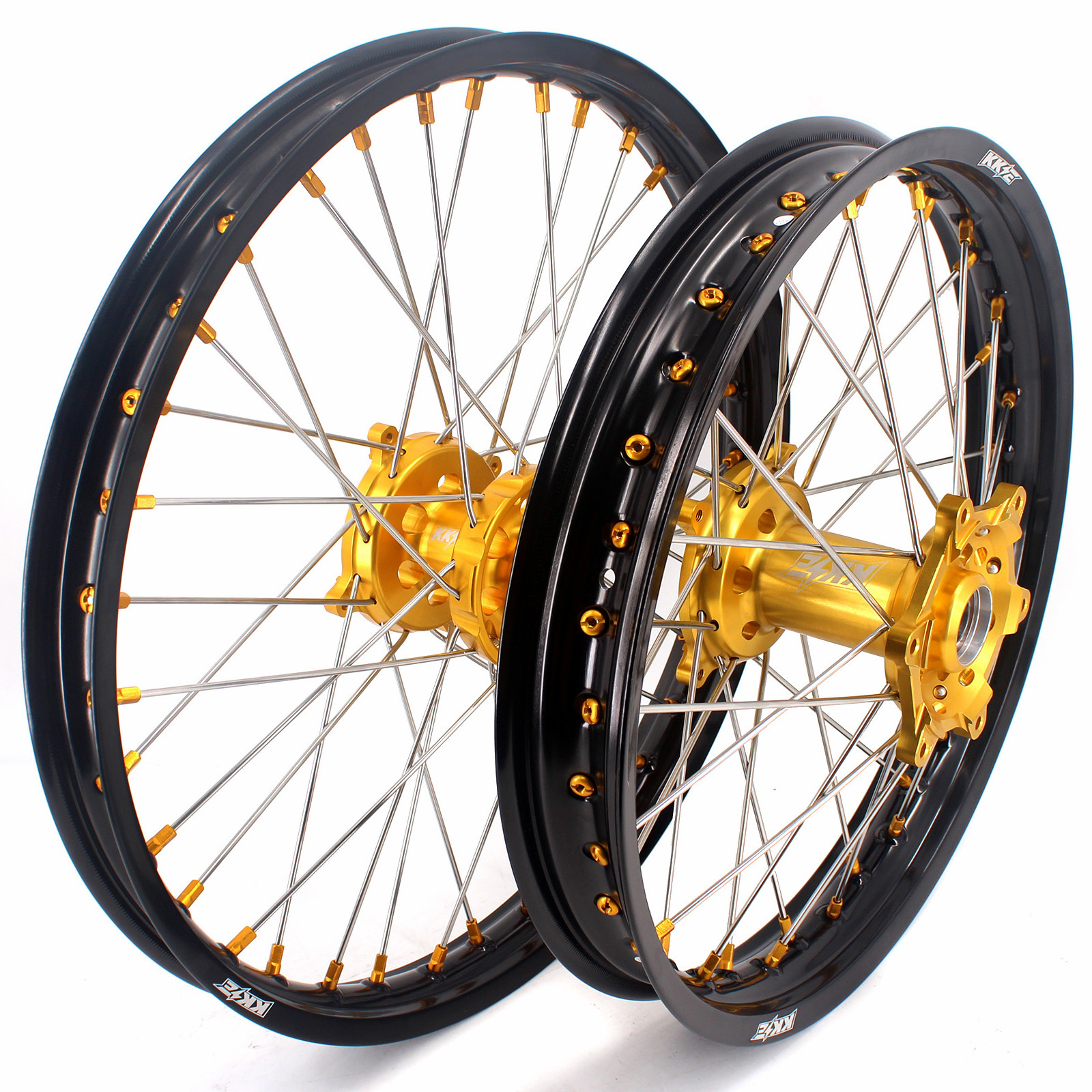 KKE Motocross Rims Set MX 19 inch Alloy Spoked Wheels Fit SUZUKI RMZ250 2007-2024  RMZ450 2005-2024 Gold Hub/nipple Nipple