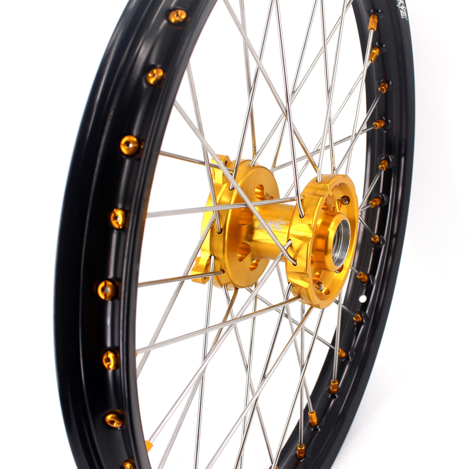 KKE Motocross Rims Set MX 19 inch Alloy Spoked Wheels Fit SUZUKI RMZ250 2007-2024  RMZ450 2005-2024 Gold Hub/nipple Nipple