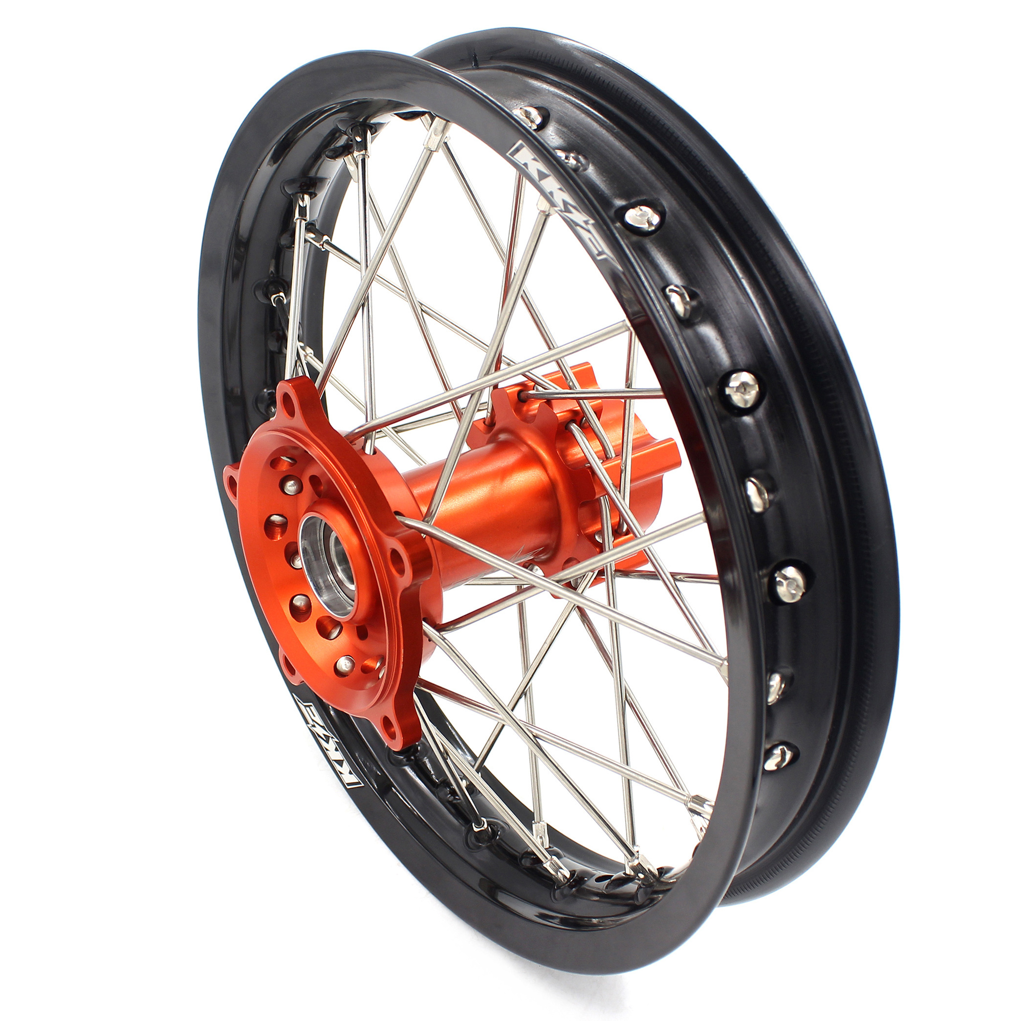 KKE 14/12 Mini Kid's Wheels Rims Set Compatible with KTM65 SX 2002-2023 CNC Machined Orange Hub Black Rim