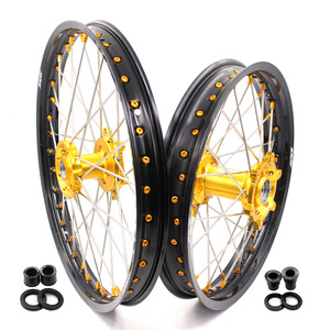 KKE Motocross Rims Set MX 19 inch Alloy Spoked Wheels Fit SUZUKI RMZ250 2007-2024  RMZ450 2005-2024 Gold Hub/nipple Nipple