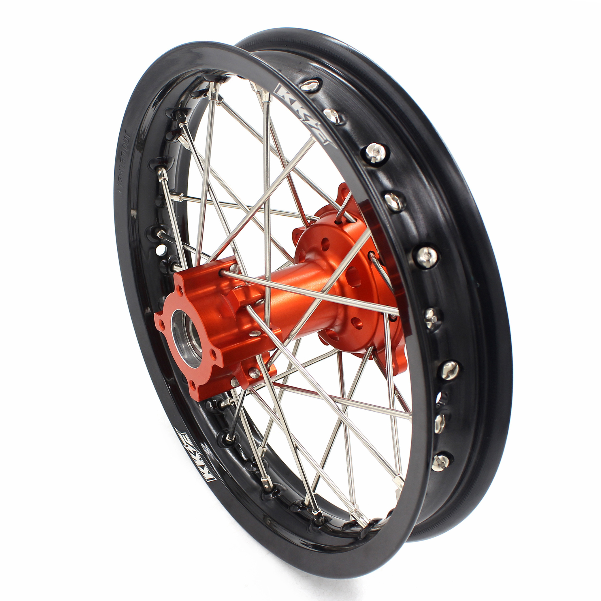 KKE 14/12 Mini Kid's Wheels Rims Set Compatible with KTM65 SX 2002-2023 CNC Machined Orange Hub Black Rim