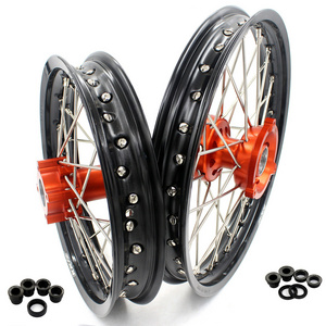 KKE 14/12 Mini Kid's Wheels Rims Set Compatible with KTM65 SX 2002-2023 CNC Machined Orange Hub Black Rim