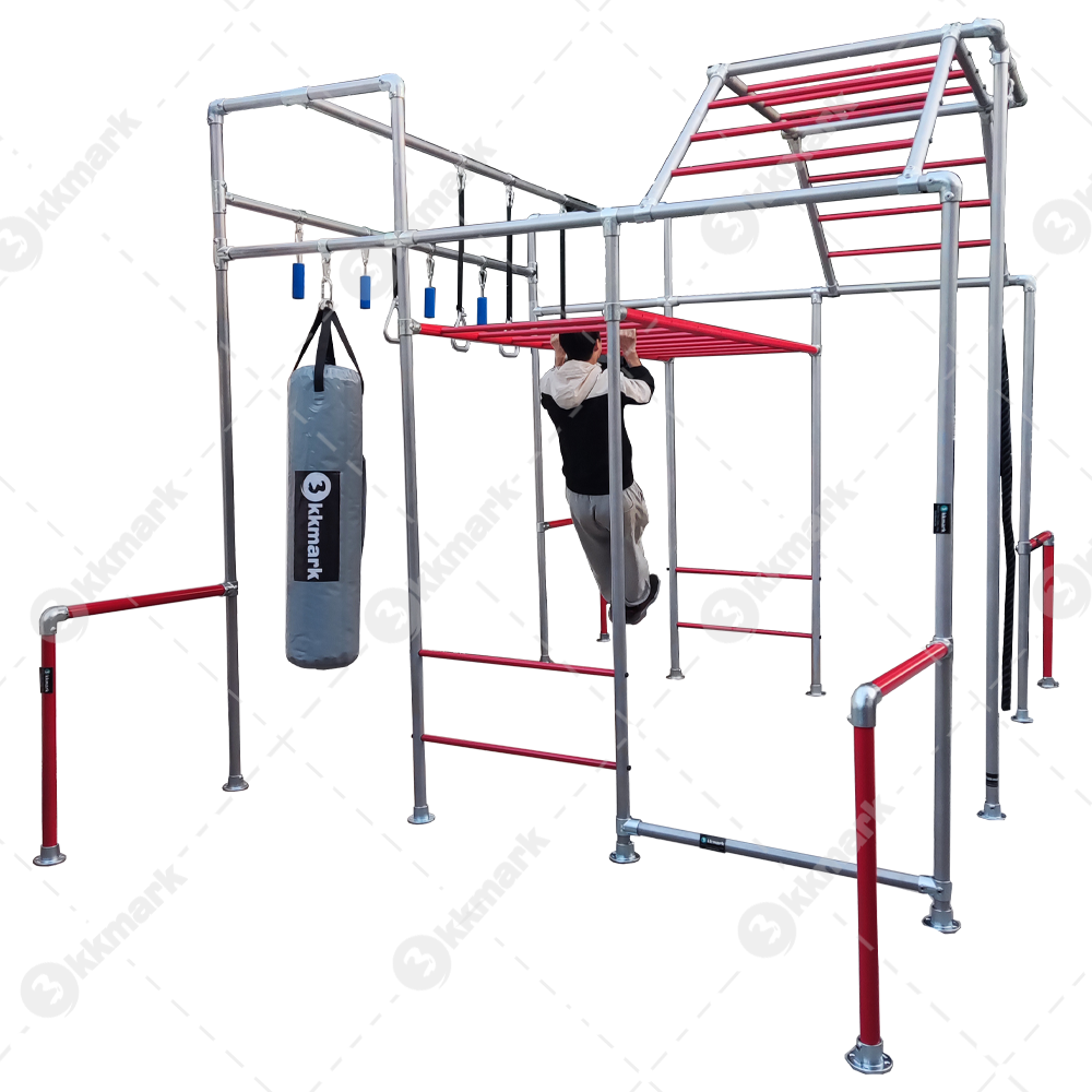 KKMB-016 colorful interesting backyard playground rope cargo climbing frame Ninja Warrior Climbing Frame Monkey Bars