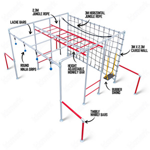 Outdoor Homemade portable fitness steel pipe gym sport equipment Kids backyard play ninja course training monkey bars swing sets