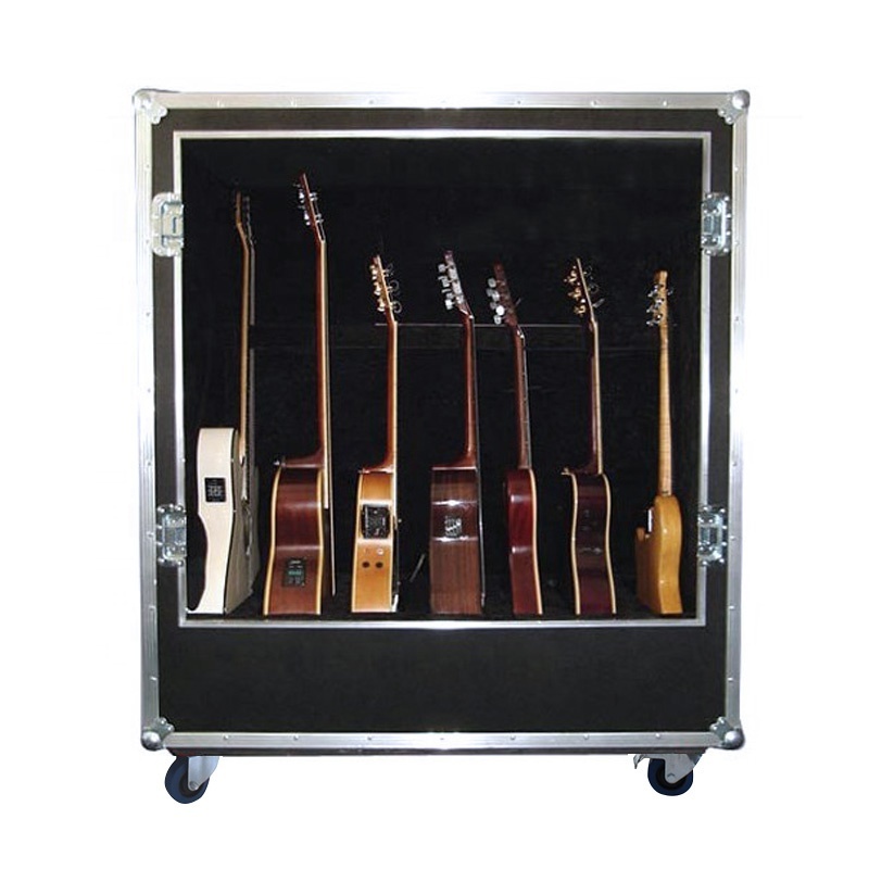 Customized Aluminum Guitar Flight Case for 8 Instruments with Wheels for Carry