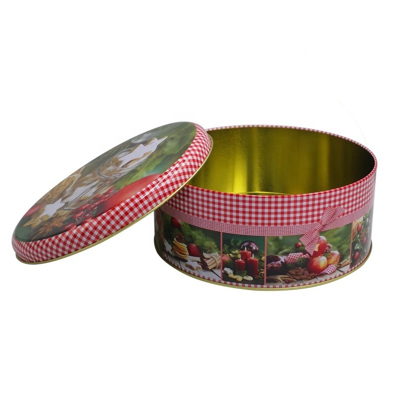 Wholesale Custom Christmas Cookie Tins Festive Cookie Tins for Gift Giving Round Metal Tin Containers