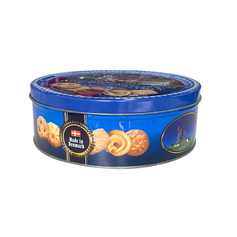 Food Grade Biscuit tin custom printed Round tin box with embossing logo for packing cookies chocolate and candy