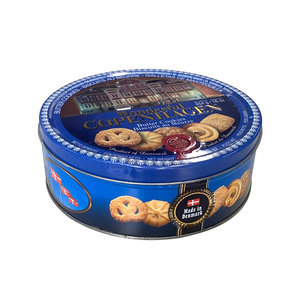 Food Grade Biscuit tin custom printed Round tin box with embossing logo for packing cookies chocolate and candy