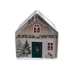 Customize House Shape Metal Tin Box Christmas Cookie Biscuit Gift Packaging Tin Box