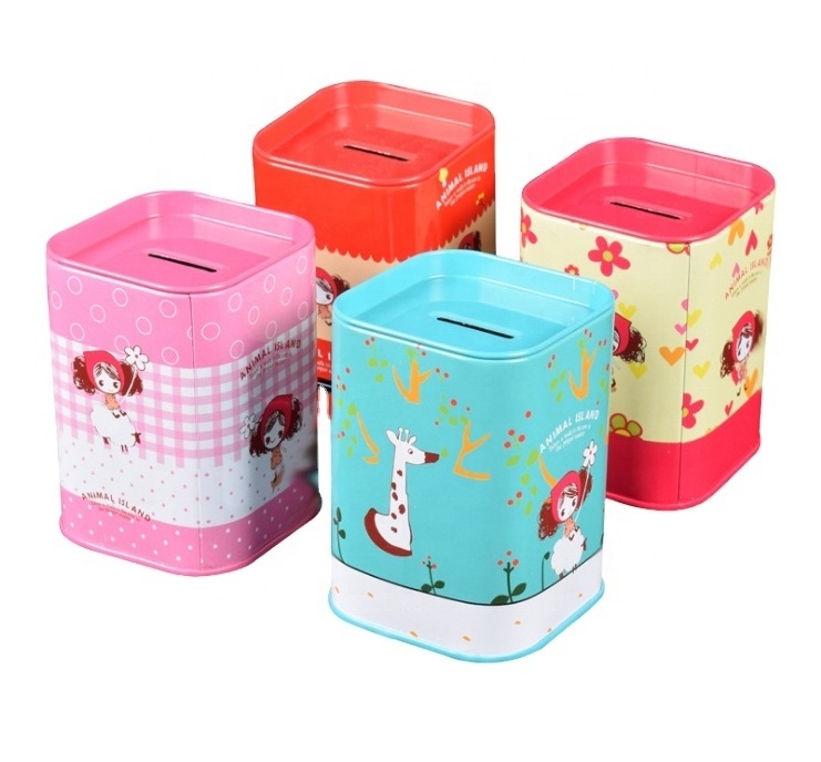 Custom Printed Rectangular Metal Piggy Bank Kids' Coin Tin Box