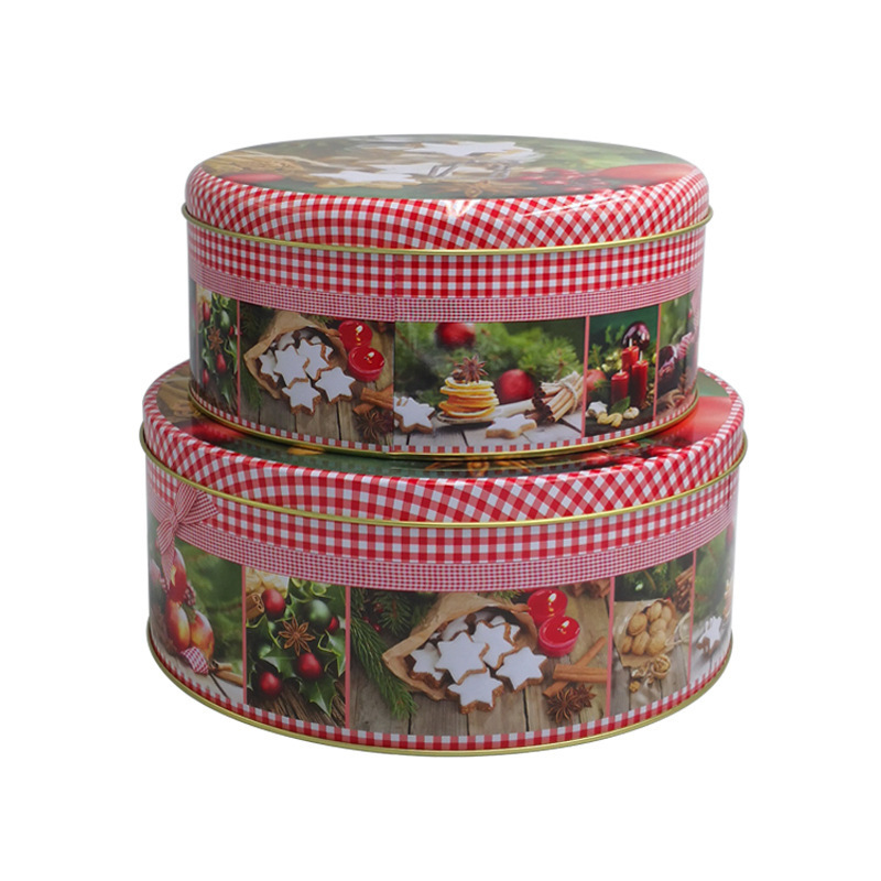 Wholesale Custom Christmas Cookie Tins Festive Cookie Tins for Gift Giving Round Metal Tin Containers