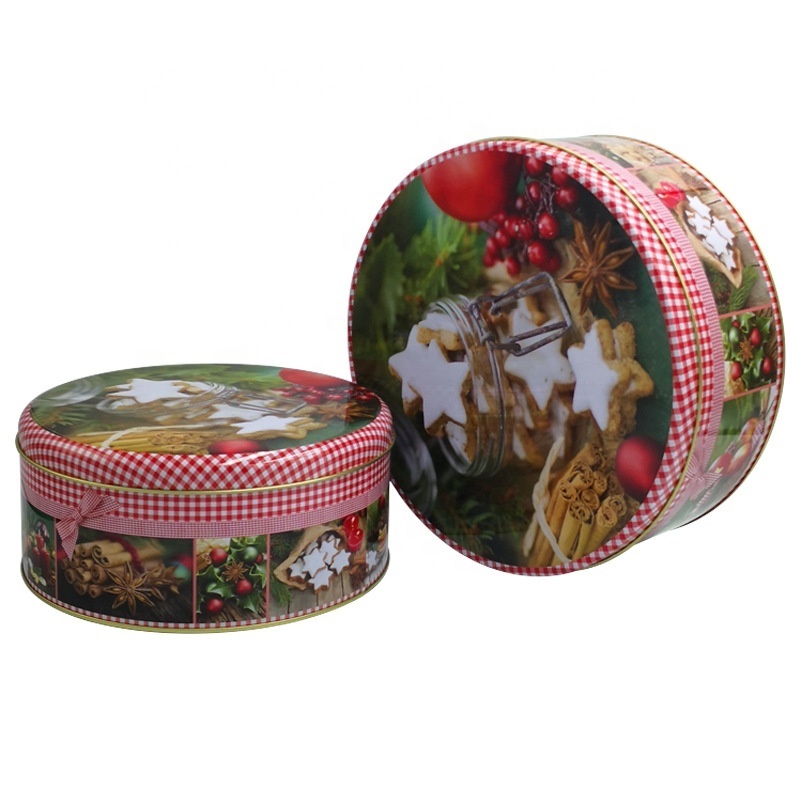 Wholesale Custom Christmas Cookie Tins Festive Cookie Tins for Gift Giving Round Metal Tin Containers