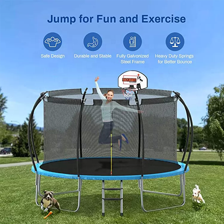 KKFIT Factory Wholesale Trampoline 8FT 10FT 12FT 14FT 16FT Recreational Big Trampoline with Enclosure Net for Children and Adult