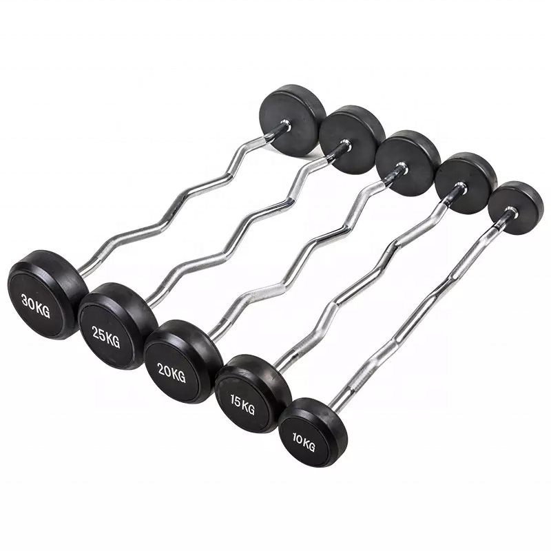 KKFIT Wholesale Rubber Coated Weight Lifting Straight Curl Barbell Fixed Dumbbells Power lifting Round Head Gym Fitness Dumbbell