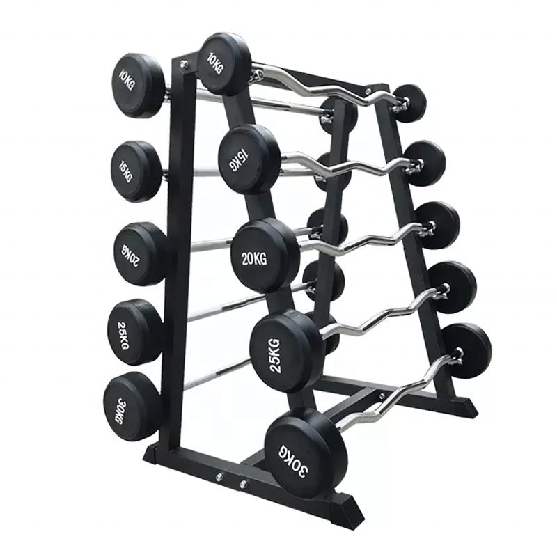 KKFIT Wholesale Fitness Equipment Fixed 10kg 20kg30kg 40kg 50kg 60kg 80kg  or 10~200LBS Straight Curl Rubber Barbell bar