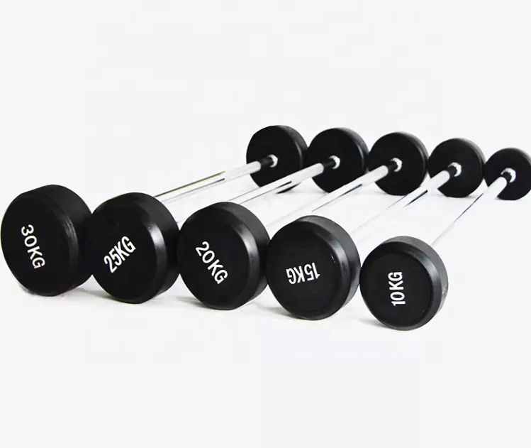 KKFIT Wholesale Fitness Equipment Fixed 10kg 20kg30kg 40kg 50kg 60kg 80kg  or 10~200LBS Straight Curl Rubber Barbell bar