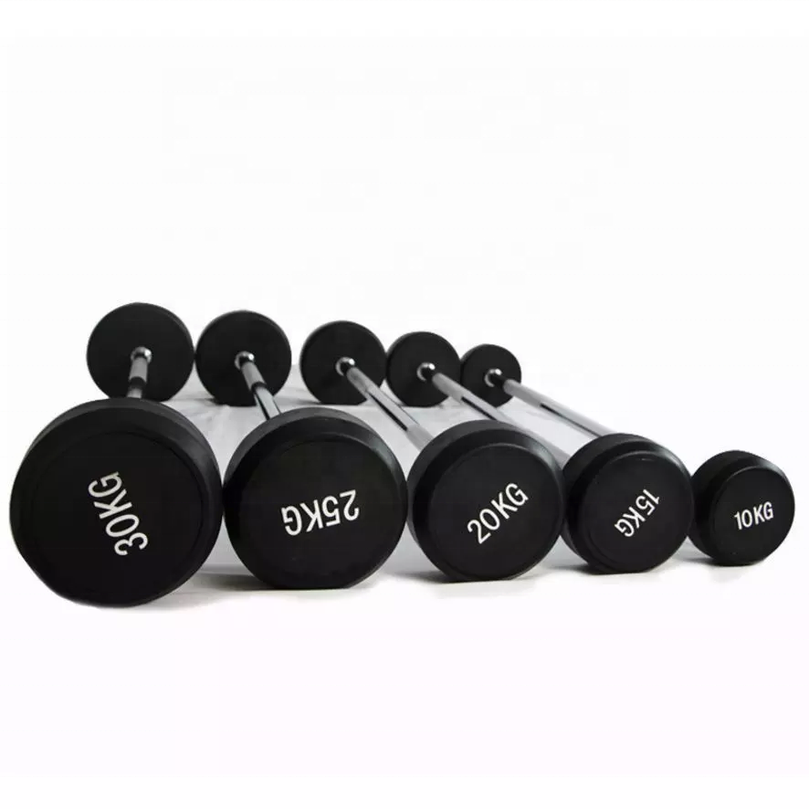 KKFIT Wholesale Fitness Equipment Fixed 10kg 20kg30kg 40kg 50kg 60kg 80kg  or 10~200LBS Straight Curl Rubber Barbell bar