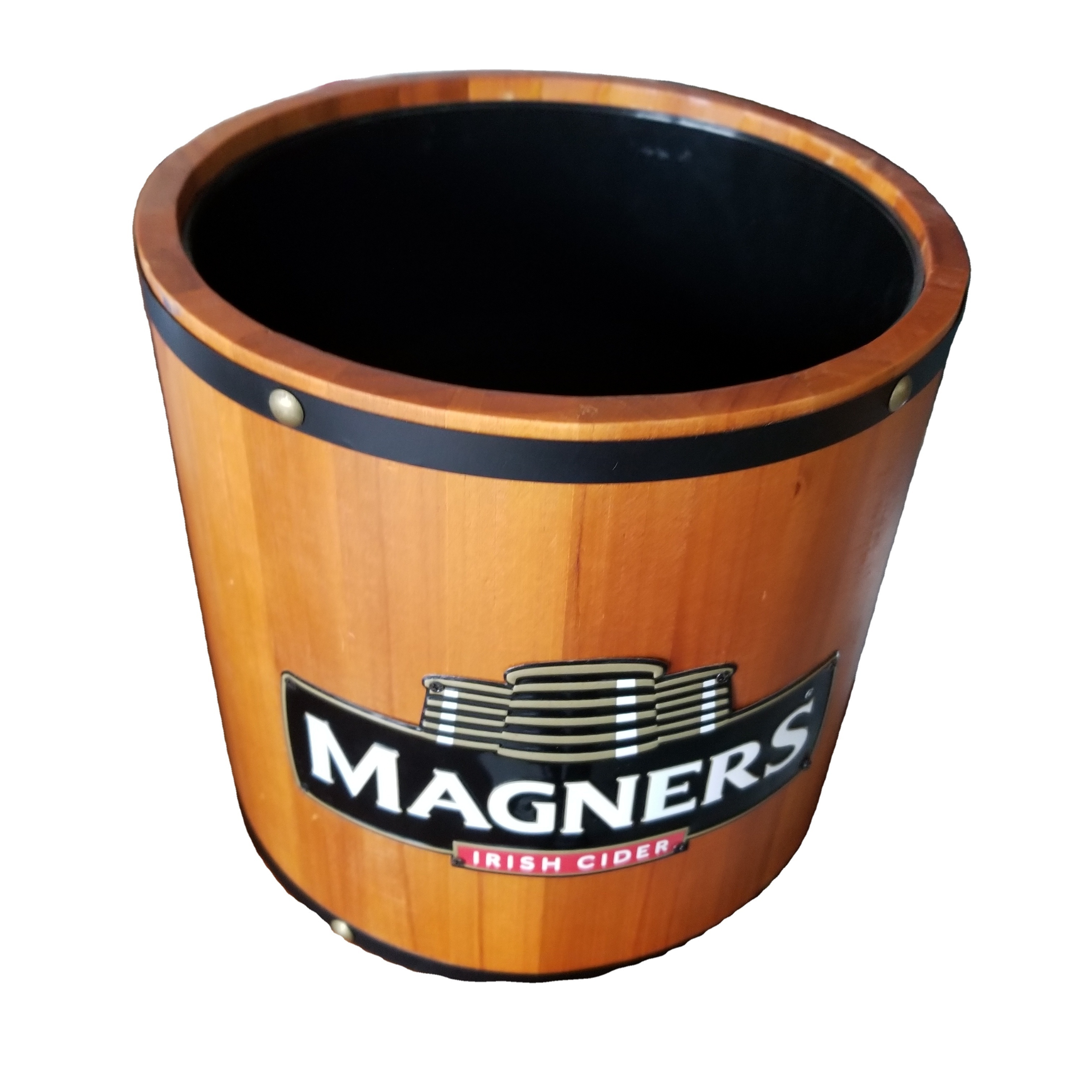 Barrel shape Wooden Ice Bucket With plastic inner bucket  olive wood ice bucket with lid