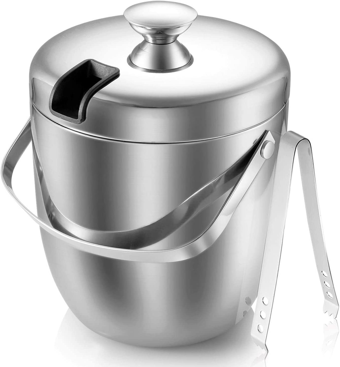 Double-Wall Stainless Steel Insulated Ice Bucket With Lid and Ice Tong For Chilling Beer, Champagne and Wine