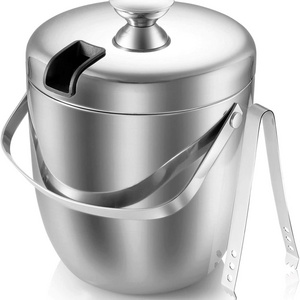 Double-Wall Stainless Steel Insulated Ice Bucket With Lid and Ice Tong For Chilling Beer, Champagne and Wine