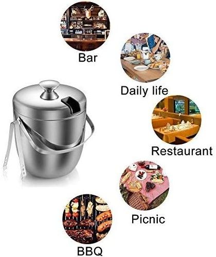 Double-Wall Stainless Steel Insulated Ice Bucket With Lid and Ice Tong For Chilling Beer, Champagne and Wine