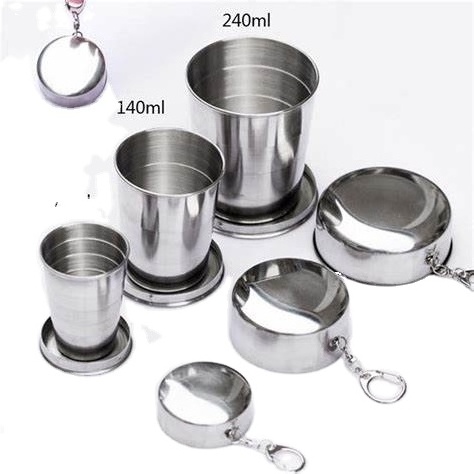 75ml foldable cups portable retractable stainless steel collapsible cup stainless steel metal camping cup with key chain